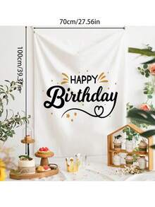 1件生日快乐背景布，派对装饰背景布，波西米亚乡村风格照片宣传标志，带挂绳，适合生日派对室内外庭院墙面装饰。 - 多色 - 查看 6