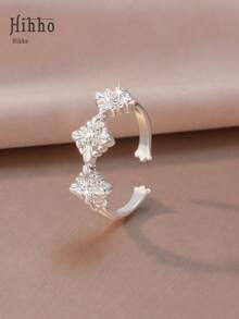 Hihho 1pc Vintage French Style White Gold Plated Copper Carved Iris Flower Open Ring, Elegant Design Women's Hand Accessory Suitable For Daily, Dating, Best Gift For Friends - Cross Ring - View 8