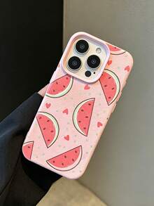 1pc TPU Material Fashion Pink Watermelon Heart Cute Full Screen Pattern Phone Case, Compatible With Apple 17, 17Pro, 17ProMax, 16, 16Pro, 16ProMax, 15, 15Pro, 15ProMax, 14, 13, 12, 11, Waterproof, Shockproof, Anti-Drop, Anti-Scratch, Lightweight - Pink - View 4