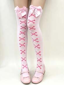1件蝴蝶结Y2K洛丽塔过膝袜日系JK甜美大腿袜 - 彩色 - 查看 3
