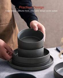 Richmount 18 Piece Stoneware Dinnerware Sets, Plates And Bowls Set For 6, Dishwasher And Microwave Friendly - 霧面深炭色 - 查看 5