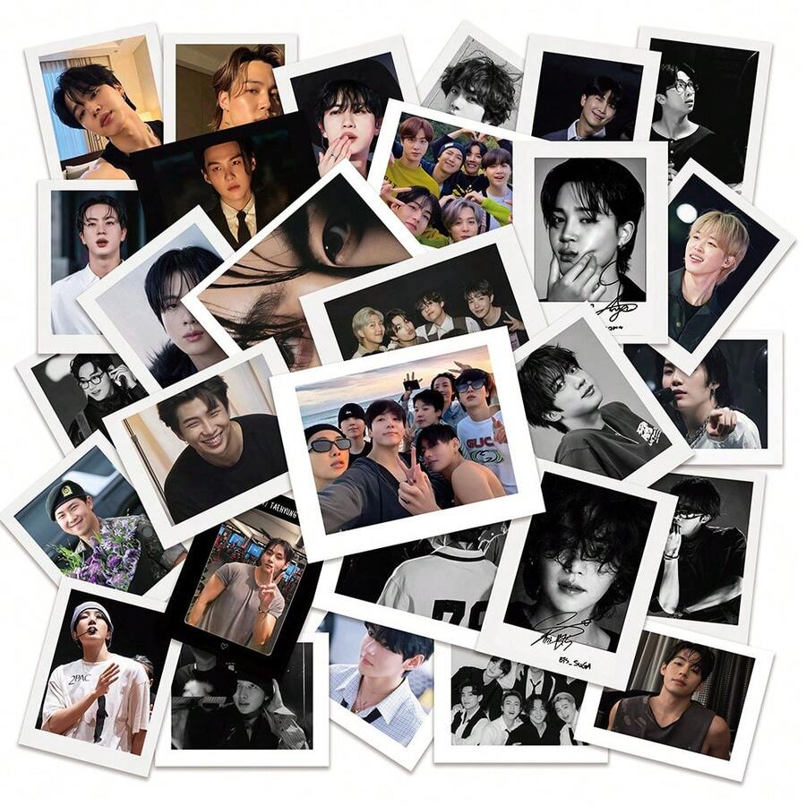 50pcs Style Sticker Pack, Including RM, Jin, J-Hope, Jimin, V, Jungkok High-Definition Photo Stickers, Is A Must-Have Gift For ARMY Fans, Suitable For Laptop Water Bottle Phone Cases, K-POP Enthusiasts Collectibles - Multicolor - View 1
