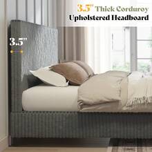 Full/Queen/King Upholstered Bed Frame With Gap-Free 3.5" Thick Headboard – Corduroy Platform Bed With Fully Padded Design & Metal Slats, No Box Spring Needed - Grey - View 11