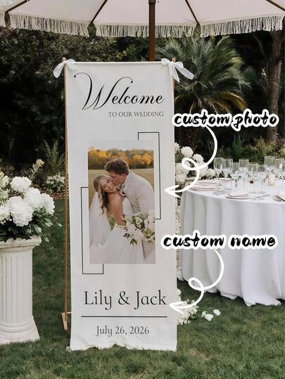 1 tấm banner vinyl in ảnh cưới cá nhân hóa: Biển chào mừng tùy chỉnh, trang trí đám cưới ngoài trời, bảng cưới in ảnh cặp đôi, quà tặng cá nhân hóa, có thể in tên và ngày tháng, phù hợp cho trang trí đám cưới, trang trí tiệc, trang trí tiệc cưới, trang trí đám cưới tối giản hiện đại.