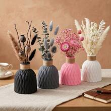 1 pièce Vase décoratif de style bohème minimaliste moderne, léger et incassable, finition mate résistante à l'eau, en matière plastique de haute qualité, style nordique de ferme moderne, disponible en noir, gris, rose, blanc unicolore, design sphérique arrondi en haut, texture 3D ondulée, livré avec un décor de corde de jute naturelle au cou - A - Voir 10