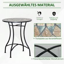 Garden Table, Mosaic Table, Round Bistro Table With Ceramic Mosaic Top In Green, Beige And White, Ø60cm, For Garden, Balcony And Terrace. - Beige + Black - View 3