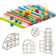 Children's Morandi Color Straw Building Blocks Toys, DIY Assembling Constructive 4D Spatial Thinking Magic Sticks, Suitable For Kindergarten - 彩色 - 查看 3
