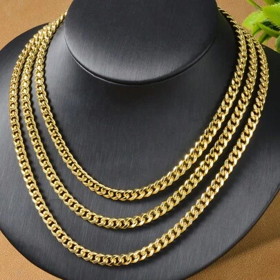 14K Gold Plated Thick Copper Cuban Link Chain Necklace, Suitable For Casual, Party, Music Festival Wear, Hip-Hop Street Style