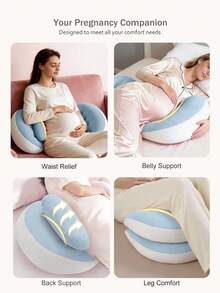 Ergonomic U-Shaped Pregnancy Pillow - Side Sleeper Maternity Support Cushion With Lumbar Protection, Provides Comfort For Abdomen And Back - Baby Blue - View 6
