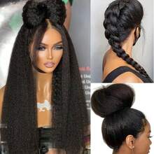 ZHICHAO 28英寸Yaki直发巴西假发 13x4高清透明蕾丝前额假发 200%密度 自然发际线 婴儿发 预先拔毛并漂白 #1B 自然黑混合真人发假发 适合女性日常佩戴或参加派对 - 1B# - 查看 8