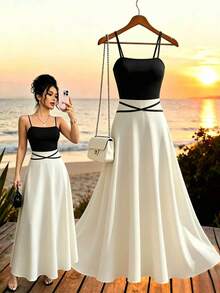 Women's Elegant Long Strap Dress, Solid Color Vacation Style, Suitable For Valentine's Day, Dates, Afternoon Tea, Casual Elegant Commute Dress Summer - Multicolor - View 7