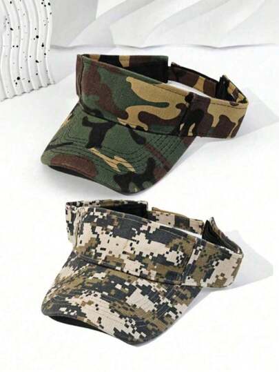 1 Summer Green Camouflage Sun Visor Topless Hat For Men And Women Sun Protection Hat Suitable For Outdoor Mountaineering Travel