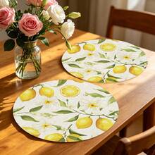 A Circular Placemat With Fresh Lemon, Lemon Slices, Green Leaves, And Flowers As Patterns, Suitable For Use In Spring, Summer, Autumn, And Winter. It Adopts A Multi-Color Pattern Design And Is Woven From 100% Polyester Fiber. The Size Is 15 * 15 Inches And Can Be Machine Washed With Polyester Placemats. - Multicolor - View 6