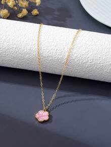 1pc Minimalist New Sweet Pink + Coffee Brown Clover Flower Pendant Necklace, Elegant & Luxurious, Minimalist & Fashionable Design, Suitable For Women, Ideal For Date Night, Graduation Gift, Daily Wear, And Wedding Season - Pink - View 2
