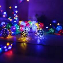 Moroccan Design Premium Solar Powered LED Fairy Lights, Hollow Iron Sphere Lamps, 8 Lighting Modes, IPX4 Waterproof, Suitable For Wedding Party Home Garden Decoration - Multicolor - View 3
