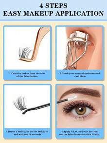 144支D型卷翘睫毛夹，长度9-16毫米，单支睫毛夹，DIY睫毛夹，粗细睫毛夹，带涂抹器、睫毛胶和定型液，睫毛夹套装 - 黑色 - 查看 5