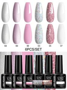 VOKY 6er Set bunte Glitzer-/Einfarben-Gel-Nagellacke, geeignet für alle Jahreszeiten und Anlässe, langanhaltender Hochglanz, perfekt für Anfänger und Modebegeisterte - Verschiedenfarbig - Übersicht 13