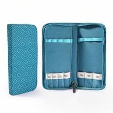 1pc Blue Geometric Print Crochet Storage Bag, 20cm Stainless Steel Knitting Needle Set, Zipper Closure Knitting Tool Organizer Bag, Sewing Lover Gift - A - View 12