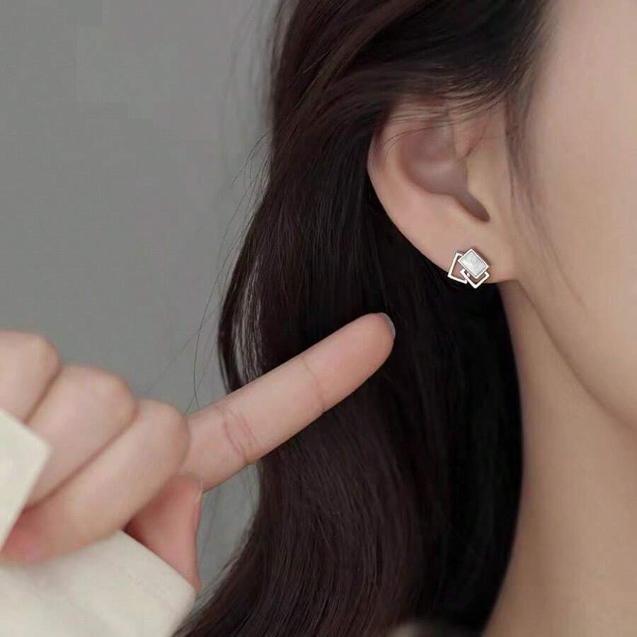 1 Đôi bông tai vuông tối giản dành cho nữ, món quà trang sức thiết kế độc đáo và đa năng. - Kiểu A - Xem 1