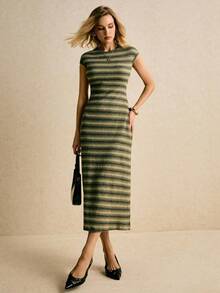 Vestido ajustado de mujer con rayas de moda, de verano - Multicolor - Ver 7