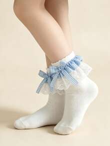 1 Pasang Kaos Kaki Pendek Anak-anak Katun Motif Gradien Bunga Renda, Gaya Putri Elegan, Musim Semi/Panas - MultiWarna - View 5