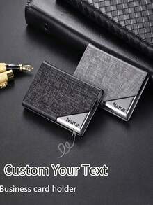 Customizable PU Leather Business Card Holder, Laser Engraved, Luxury Wallet-Style Credit Card ID Case, Fashionable Aluminum Alloy Metal Card Holder, Unisex, Suitable For Teachers And Office Workers, Convenient And Portable - Multicolor - View 2