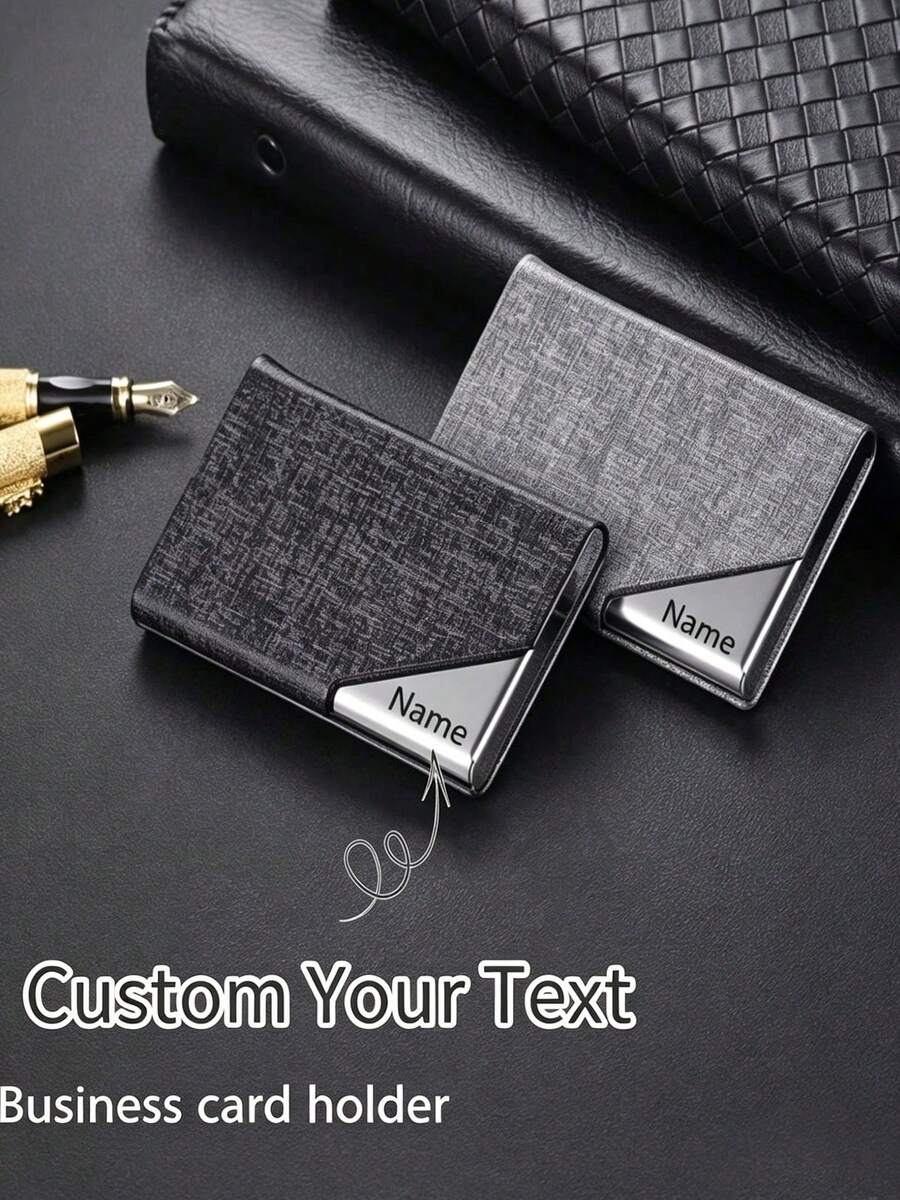 Customizable PU Leather Business Card Holder, Laser Engraved, Luxury Wallet-Style Credit Card ID Case, Fashionable Aluminum Alloy Metal Card Holder, Unisex, Suitable For Teachers And Office Workers, Convenient And Portable