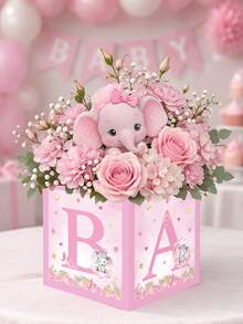 Conjunto de 4 caixas de flores rosa e azul com estampa de elefante, ideais para arranjos florais em chá revelação, centros de mesa para chá de bebê, decoração de mesa para festa de 1 ano, adereços para fotos, perfeitas para arranjos de flores DIY, presentes e decoração de casa. Caixas de papelão resistentes, design minimalista, artigos para festa de bebê e lembrancinhas. - filhote de elefante - Ver 4