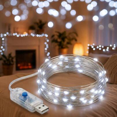 1 bộ đèn dây LED 7M50led/12M100led/22M200led, điều khiển từ xa bằng USB, 8 chế độ chiếu sáng: Trắng ấm/Trắng/Nhiều màu, lý tưởng để trang trí sân vườn/sân nhà/cây cối/phòng.