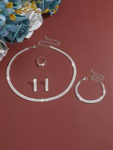 4 pièces Ensemble de colliers en cristal de luxe, accessoires de bijoux pour robe de mariée, mariage et fête pour femmes - Argent - Voir 3