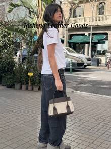 1pc Beige Business Commuter Tote Bag For Women, Double-Stitched Patchwork Design, Suitable For Work, Commuting, Fashion Matching, Housewife, Mother's Day Gift - Beige - View 2