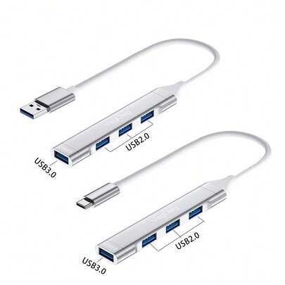 רכזת USB 2.0 3.0 4 ב-1 של VegGieg, מתאם USB מסוג C/4 יציאות, מפצל העברת נתונים במהירות גבוהה של 350MB/S, כבל הארכה מסוג אלומיניום Plug And Play, תואם למחשב נייד, מחשב, טלפון, טאבלט