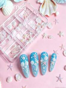 3D贝壳海星美甲饰品混合珍珠水钻美甲装饰DIY夏季海滩美甲饰品用品 - 彩色 - 查看 6