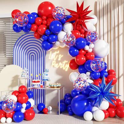 108pcs Red White Blue Balloon Arch Garland Set, Blue Red White 4th Of July Balloons For Patriotic Decor, Memorial Day Graduation Baseball Boy Girl Kids Birthday Independence Day Party Decorations
