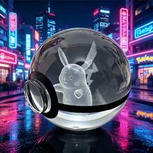 pokemon 3D激光雕刻水晶球，宝可梦水晶球，奇鲁兹，伊布，人造水晶，宝可梦球形，宝可梦球，生日礼物，收藏级水晶模型，精美礼物，节日礼物，圣诞礼物，超酷收藏摆件，不含电源，不含底座 - 彩色 - 查看 2
