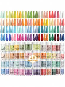 48色丙烯酸粉（10克/0.35盎司罐装）——专业聚合物3D丙烯酸美甲套装，粉色和裸色系，适用于法式美甲、美甲延长和四季美甲；无需UV灯 - 彩色 - 查看 1