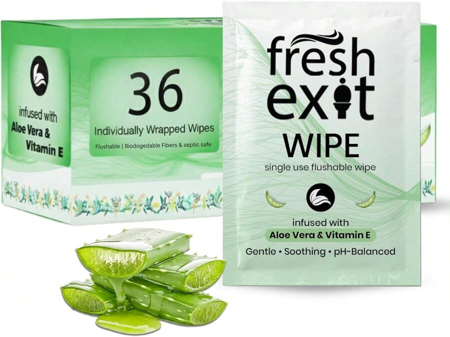 FreshExit Flushable Wipes For Adults U2013 36 Individually Wrapped  Wet Wipes, Travel Size, Extra-Large Unscented, Hypoallergenic U2013 Feminine Hygiene &Amp; Personal Care Wipes - 顏色A - 查看 1