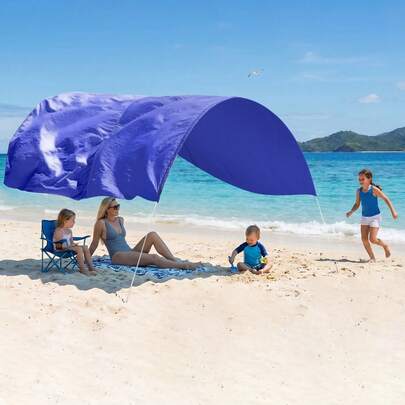 Royal Blue Solid-Color Silent Top Beach Umbrella, Original Wind-Powered Beach Umbrella, Providing 150 Square Feet Of Shade Area, Accommodating Up To 8 People, Can Be Set Up In 2 Minutes, Comes With Wind Assistance Function.