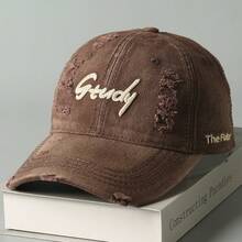1 Piece Vintage Distressed Fashion Versatile New Baseball Cap Unisex Washed Large Head Circumference 3D Letter Embroidery Couple Duckbill Cap - Grey - View 2