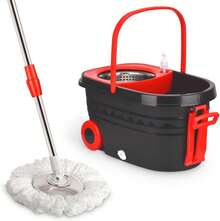 Mop And Bucket Set With Wringer, Stainless Steel Mop Bucket With Wheels, 3 Pcs Microfiber Replacement Mop Heads, Spin Mop And Bucket System, 61 Inches Telescopic Mop Handle Floor Mop - Red - 查看 1
