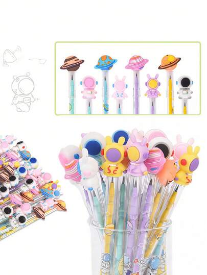 10pcs-Cute 3D Silicone Cartoon Stackable Pencils, Random Styles: Astronaut/Rabbit/Planet Designs, Unique Stationery, No-Sharpening Pencils, Student Pencils, Back-To-School Essentials, Ideal For School Prizes, Classroom Rewards, Party Favors, Writing And Drawing Tools, Gifts