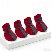 1 Set (4pcs) New Breathable Mesh Dog Shoes, Anti-Slip Anti-Dirt Reflective Pet Shoes, Suitable For All Seasons Outdoor Walking And Camping, Fit For Small Dogs Non-Slip Dog Shoes - Multicolor - View 17