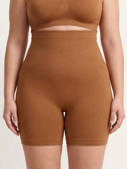 Pantalones cortos moldeadores sin costuras de cintura alta para control del abdomen en tallas grandes - Panty sin costuras para estilizar los muslos