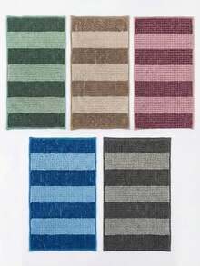 1pc 40x60cm Super Soft Absorbent Non-Slip Rectangular Polyester Chenille Striped Bathmat, Hot Melt Adhesive Bottom, Thick Plush Bedroom Bedside Rug, Multiple Colors Available, Machine Washable & Quick Dry - Multicolor - View 10