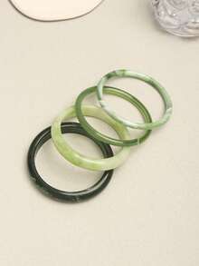 4pcs Vintage Resin Multi-Color Acrylic Bangle Bracelets, Fashionable & Versatile Daily Wear For Women - Blue - View 3