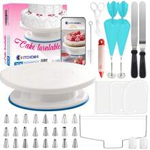 GRANDMA SHARK 40 Pcs Cake Decorating Supplies Kit For Beginners,With 11 Inch Plastic Revolving Cake Turntable And Disposable Pastry Bags/With Numbered Cake Decorating Tips Accessories Etc.(White) - White - View 9