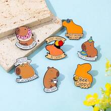 1/7 Piezas Conjunto de broches de dibujos animados Lindo pin con forma de letra de capibara Insignia de metal Accesorios de joyería para mochila y ropa Regalos - Talla única - Ver 8