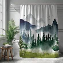 1pc 2D Planar Shower Curtain Forest Mountain Landscape Design Bathroom Shower Curtain Waterproof Fabric With Nature-Inspired Scenery For Home Decor Suitable For Standard Tub Sizes And Includes Hanging Hooks Easy Installation - Multicolor - View 8