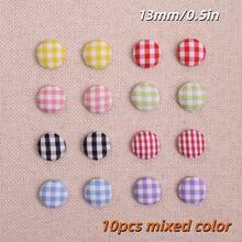 10pcs Mixed Plaid Fabric Heart/Round/Flower Decorative Buttons/Patches, Handmade DIY Earrings, Headwear, Phone Case, Sewing Accessories, Apparel Trims, Plush Craft Buttons - A - View 9