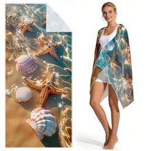 1 pieza Toalla de playa con estampado de conchas marinas brillantes de un solo lado, manta de playa de microfibra ultra suave, toalla de baño muy absorbente, adecuada para viajes, natación, buceo, surf, yoga, camping - Multicolor - Ver 2